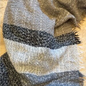 Cozy Neutral Striped Knit Scarf - Gray & Black Tones